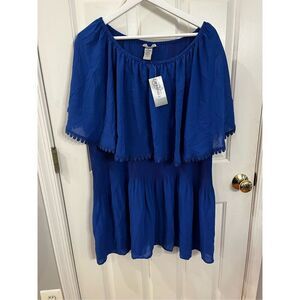 Catherine’s Royal Blue Crochet Trim Off The Shoulder Blouse sz 4X NWT